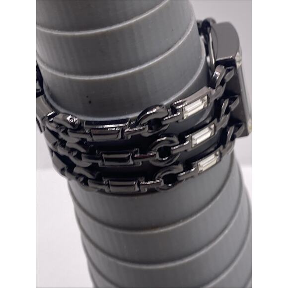 Vintage Figaro Dark Silver Rectangle Gem Tank Watch Works New Batterh - Picture 8 of 11